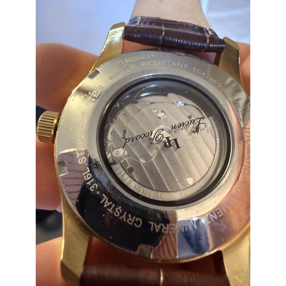 Lucien Piccard Sevilla Men's Watch Automatic Skeleton Gold Tone Leather Band